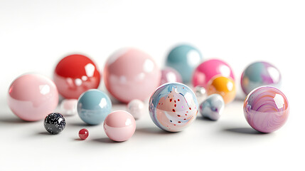 Colorful Spheres: A collection of glossy spheres in a variety of vibrant colors, showcasing their smooth, reflective surfaces. isolated white background, Ai Generative