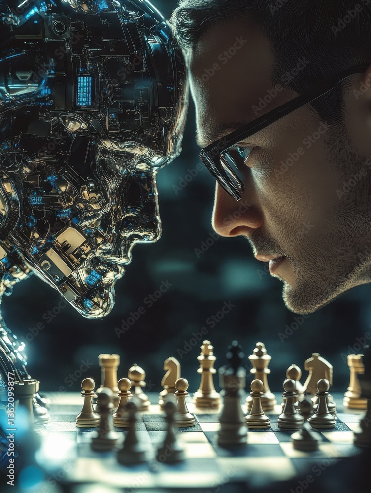 Poster human vs. ai. explore the captivating clash between human intellect and artificial intelligence in t