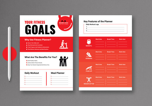 Red And Black Color Fitness Planner Layout