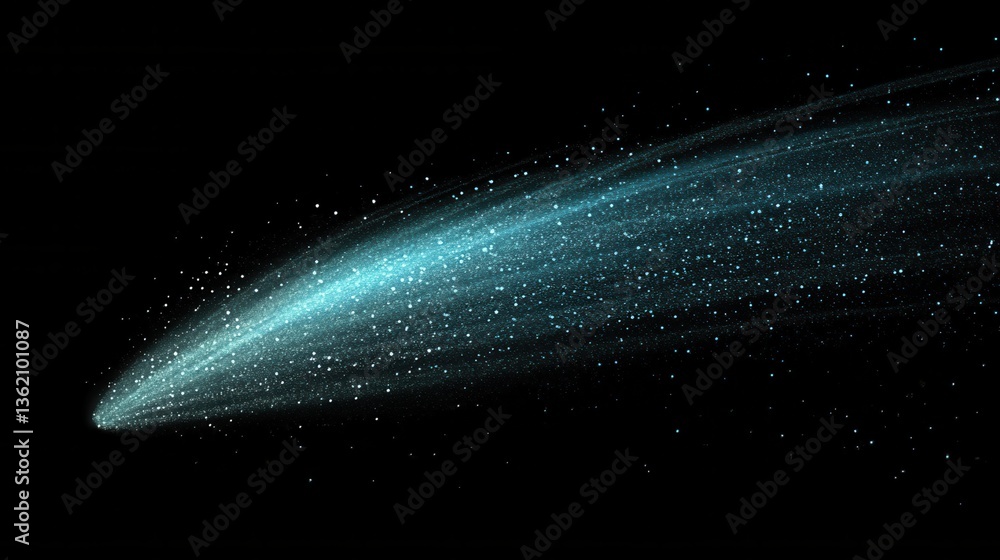 Poster abstract grainy gradient glowing comet texture on black background.