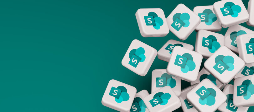 Guilherand-Granges, France - March 26, 2025. Microsoft SharePoint: Enterprise content management and collaboration platform. 3d render..