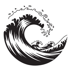 Naklejka premium sea wave silhouette Black isolated on white background. Nature ocean graphic symbol vector illustration. with white background