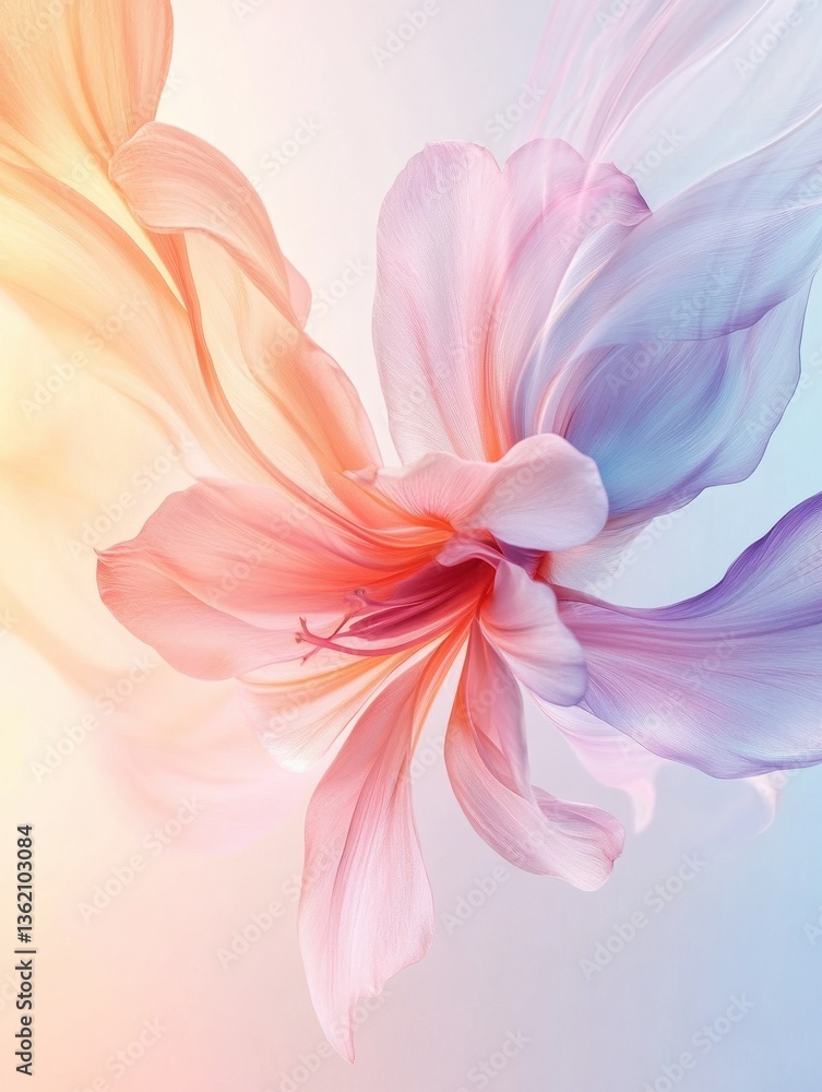Poster a delicate abstract flower gently fading into a soft gradient background, creating a serene and calm