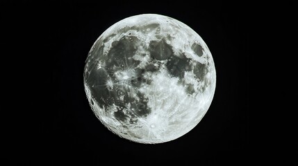 Obraz premium A full moon is seen in the sky, its round shape and gray color contrasting against the black background. 
