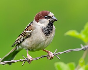 Sparrow on Barbed Wire