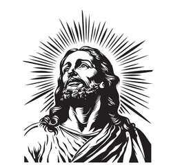 Jesus Christ Face Silhouette Isolated On Background. Minimal Vector Illustration Of Jesus Christ