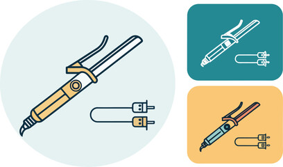 Obraz premium Curling Iron vector design, Curling Iron logo and icon design, Curling Iron Illustration vector design