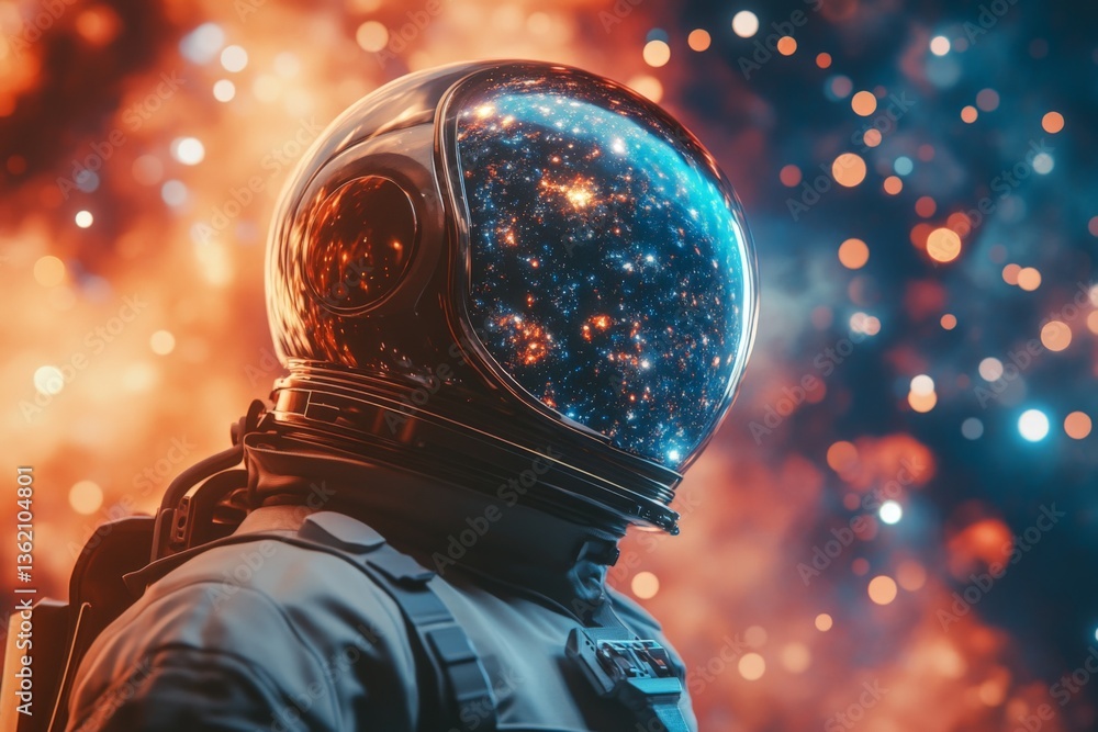 Aufkleber cosmic exploration by an astronaut gazing into the depths of space during an ethereal cosmic event