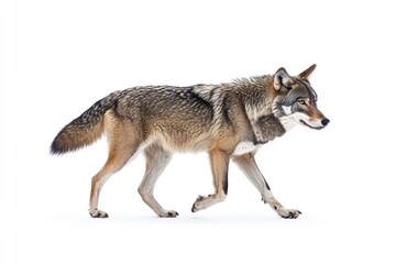 Fototapeta premium Wolf Walking on White Background in Winter Wildlife Photography