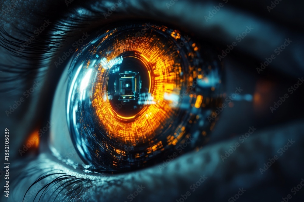 Aufkleber intricate cybernetic eye with glowing orange circuits showcases advanced digital technology in a fut