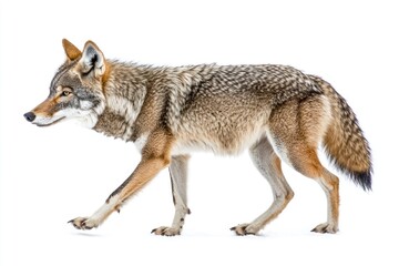 Naklejka premium Coyote Walking Profile View on White Background in Studio Shot