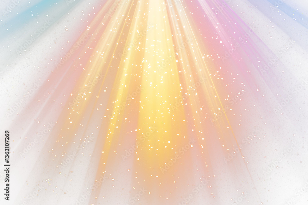Poster colorful light rays and sparkles on dark background.