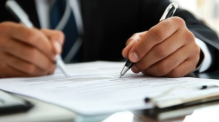 Naklejka premium CEO signing a loan approval document with financial statements beside him