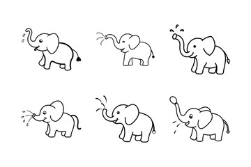 Cute Elephant Cartoon Vector Set of Various Style