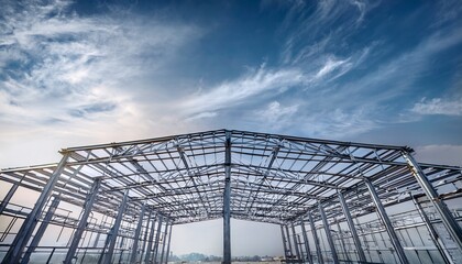 Structure of steel for building construction on sky background. Generated image