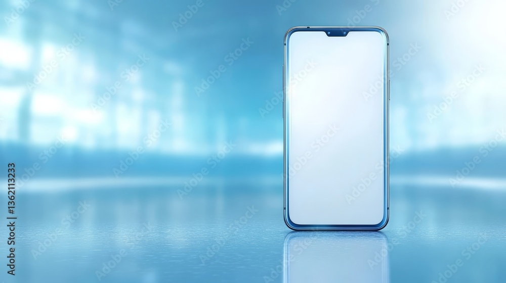Aufkleber modern smartphone on blue backdrop blank screen for app or webpage display