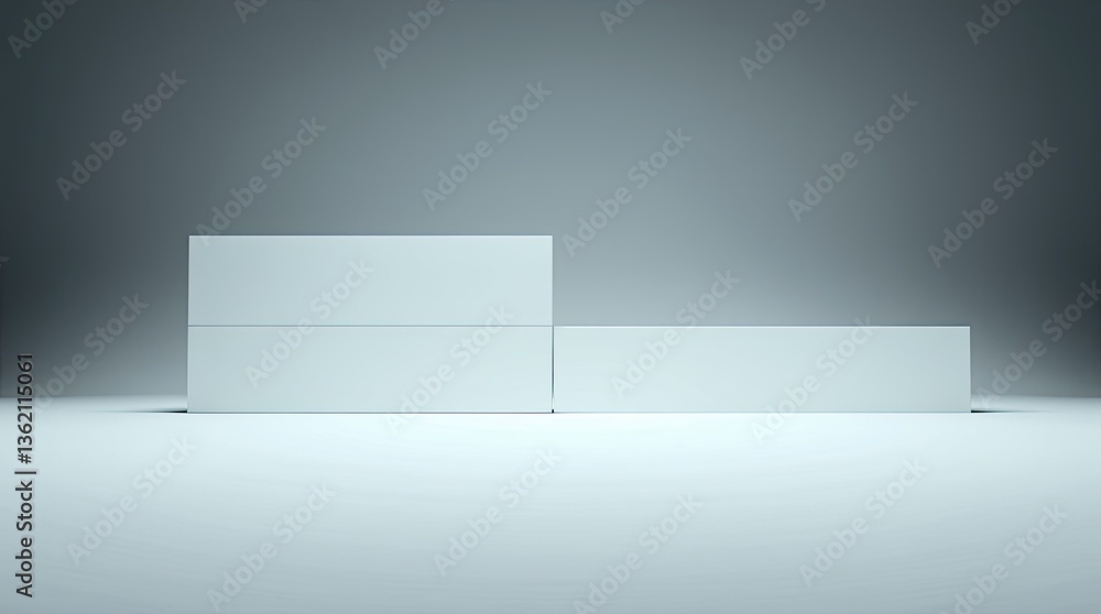 Poster simple white rectangular blocks in a studio setting on white