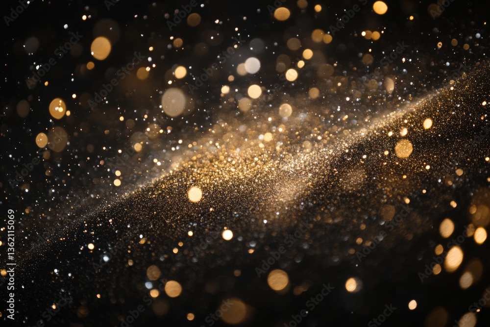 Poster sparkling gold particles create a magical atmosphere in dark surroundings during a festive celebrati