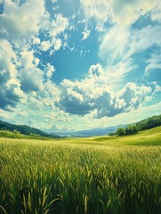 Fototapeta premium Serene Meadow Landscape under Idyllic Skies