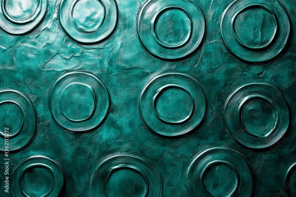 Aufkleber Decorative teal wall featuring three-dimensional circular patterns created by textured materials