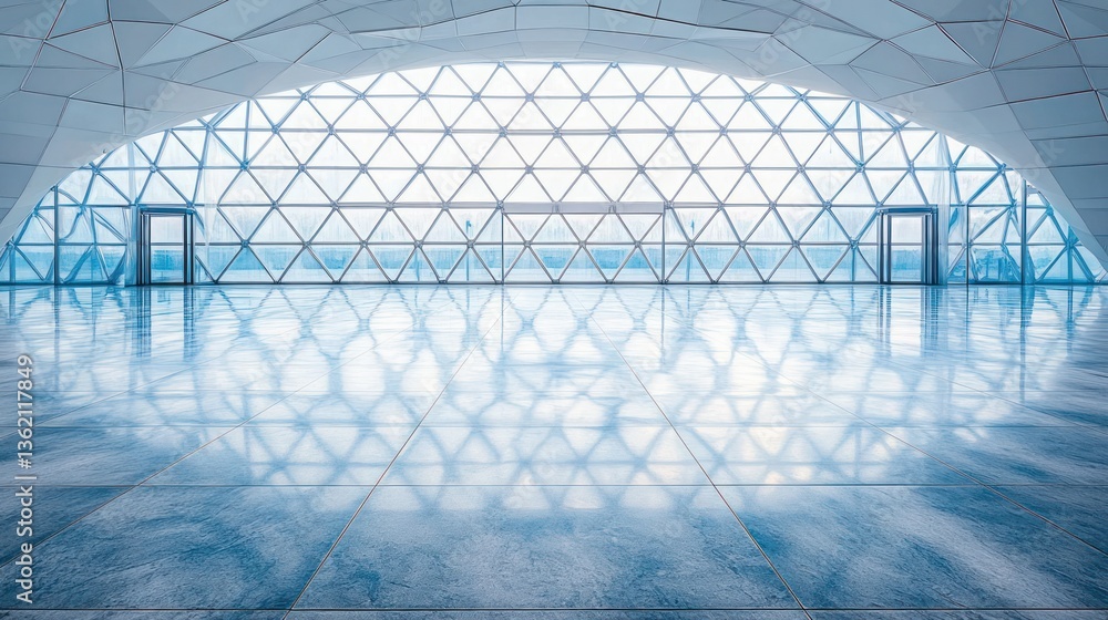 Poster empty modern hall with large windows