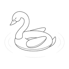 Inflatable rubber swan for swimming. Toy for water park, pool and beach. Coloring page for kids.