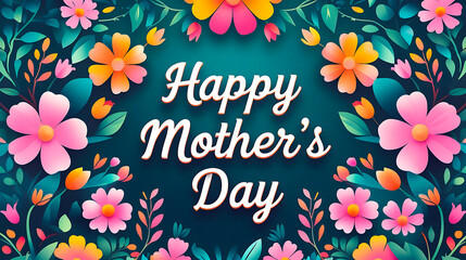 Colorful Mother's Day Card with Teal Background and Floral Accents