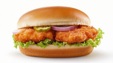 Closeup of delicious chicken sandwich with fresh lettuce and juicy tomato on toasted bun