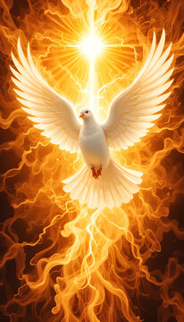 Holy Spirit Dove Fire Abstract Art Pentecost Flying Background Design Vibrant Flames
