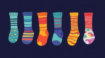 different colorful odd socks as a symbol for WDSD. Vector flat illustration. World Down Syndrome day. March 21. illustration