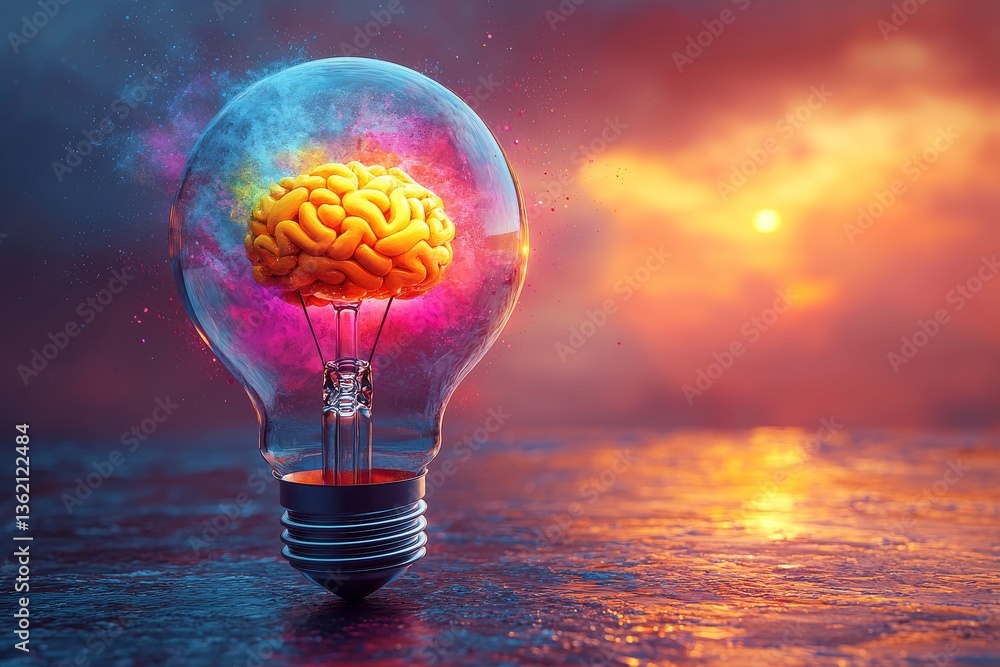 Poster a vibrant lightbulb symbolizing innovative thought and creativity, representing the visualization of