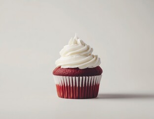 Red Velvet Cupcake with Cream Cheese Frosting on White Background