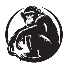 Black Color Chimpanzee Silhouette Vector Illustration, Solid White Background