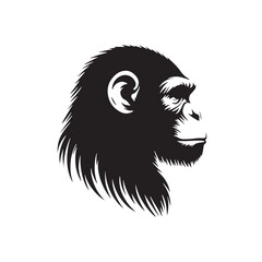 Black Color Chimpanzee Silhouette Vector Illustration, Solid White Background