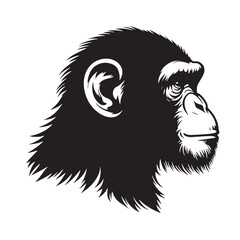 Black Color Chimpanzee Silhouette Vector Illustration, Solid White Background