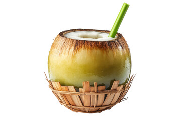 A Refreshing Young Coconut Drink, Ready To Quench Your Thirst On A Tropical Beach, Served In Its...