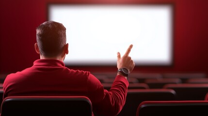 Captivating theater experience man in red sweater immersed in the performance