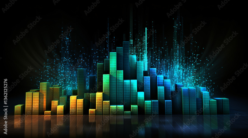 Aufkleber two abstract data visualization images, including a bar chart, presented on a green and blue gradien
