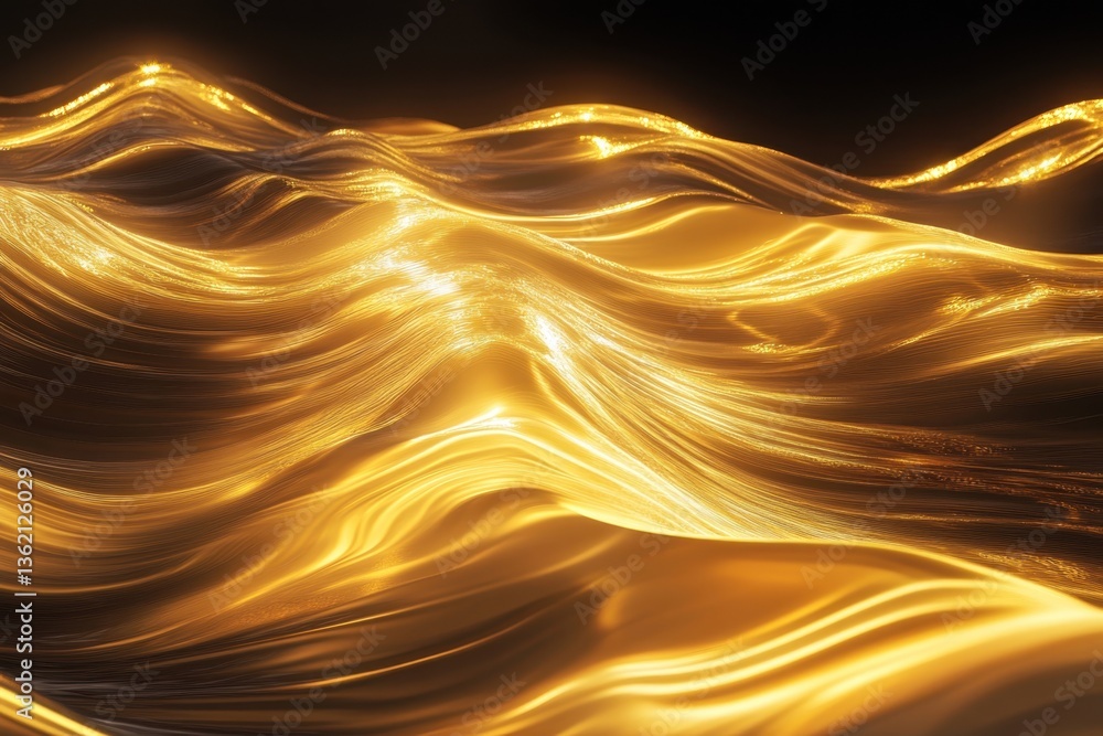 Poster waves of shimmering gold create a mesmerizing visual display at dusk