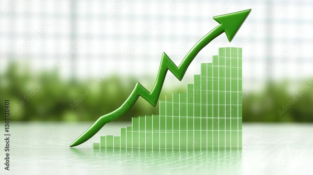 Poster upward trajectory green arrow ascending on graph symbolizing growth and progress