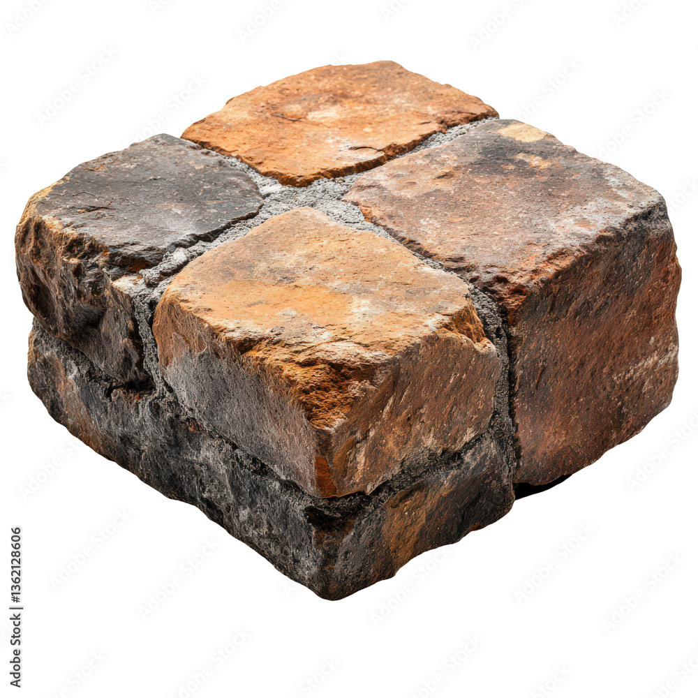 Poster rustic stone block construction displaying varying earthy tones isolated on transparent background