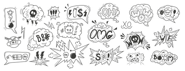 Negative expressions and bad words commonly used in social media posts vector. © passionart