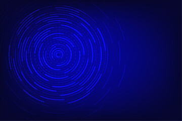Swirling blue abstract background with circles and light patterns. Blue light circle center technology cyberspace on dark background.