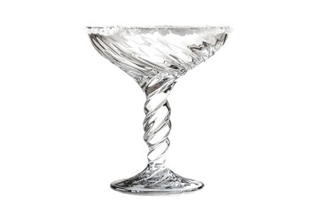 An Elegant Crystal Coupe Glass With A Swirling Stem, Ready To Hold A Celebratory Cocktail, Rimmed With Glistening Sugar, Against A Stark Isolated on Transparent Background