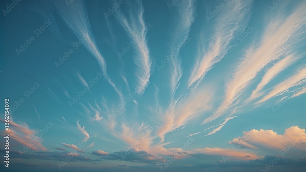 Poster expansive sky with wispy clouds at sunset creating a serene atmosphere above the horizon