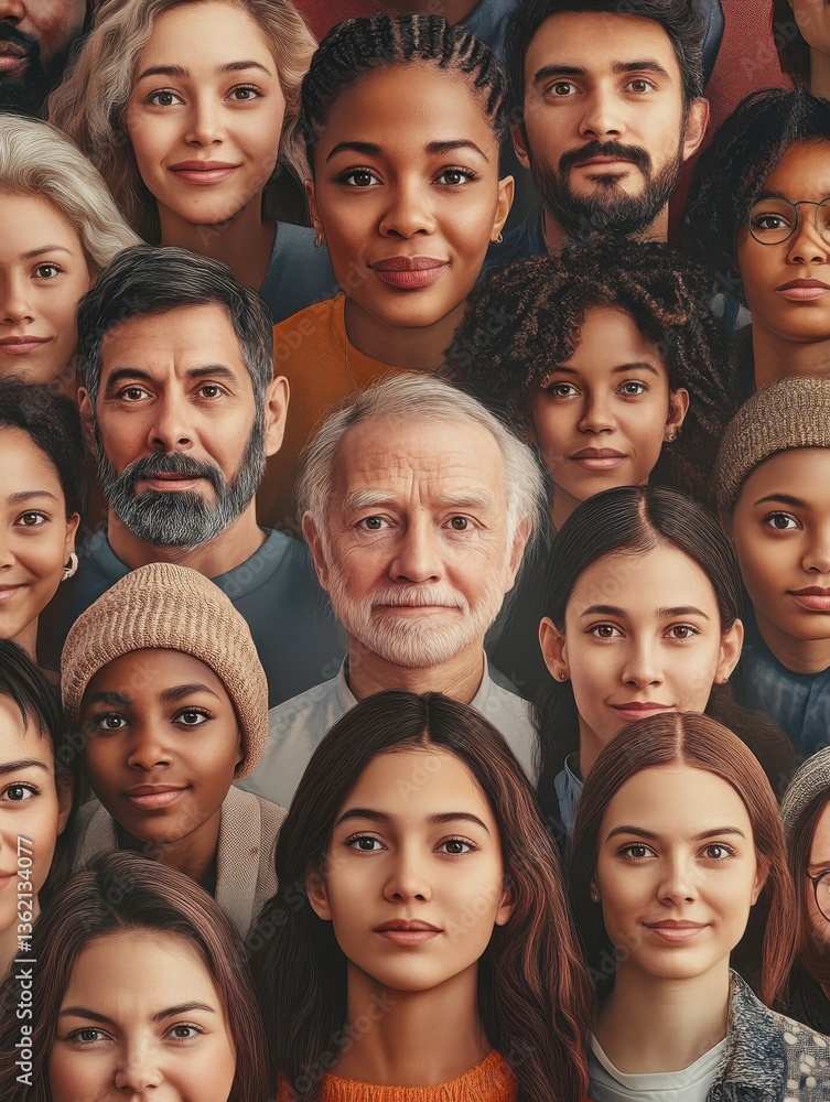 Aufkleber a community and people from different diverse multicultural backgrounds symbolizing creativity, dive