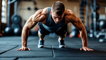 Fototapeta premium Athlete demonstrating strength and endurance through pushups