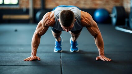 Fototapeta premium Athlete showcasing strength and endurance through pushups