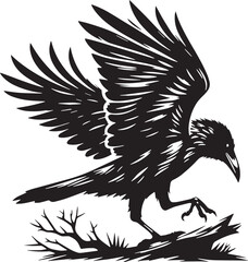 Black Color Crow Silhouette Vector Illustration, Solid White Background