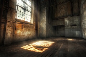 Light Streaks Through Old Window in Industrial Room Grunge Texture, Sunlight Effect